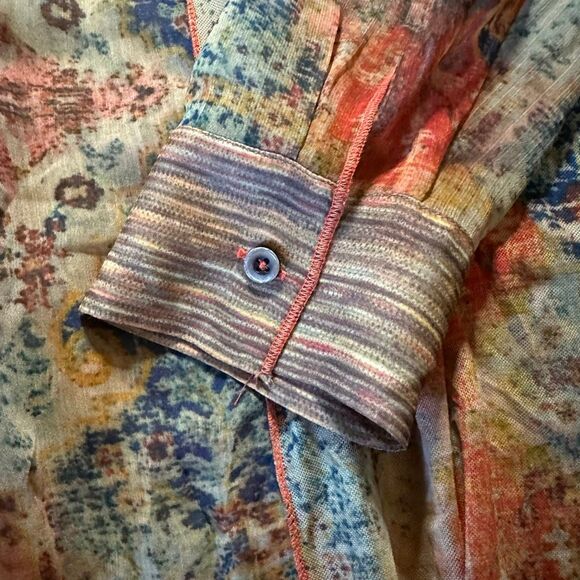 Soft Surroundings sheer watercolor geometric print button-up blouse 2x - Picture 9 of 10